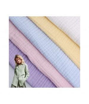 Wholesale 130GSM Soft 100% Cotton Double Layer Gauze Muslim Crinkle Crepe Fabrics For Baby Clothing