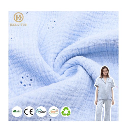 Custom Embroidery 100% cotton fabric Solid Color 120gsm Woven Eyelet Dyed Embroidered Muslin fabric