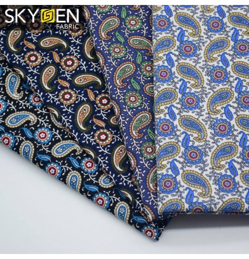 Skygen custom plain weave soft 100% cotton paisley printed fabric for shirt