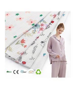 Muslin Fabric 115GSM Soft Breathable 100%Cotton Crepe Fabric Double Gauze Crinkle Woven Print Cotton Fabric For sleepwear